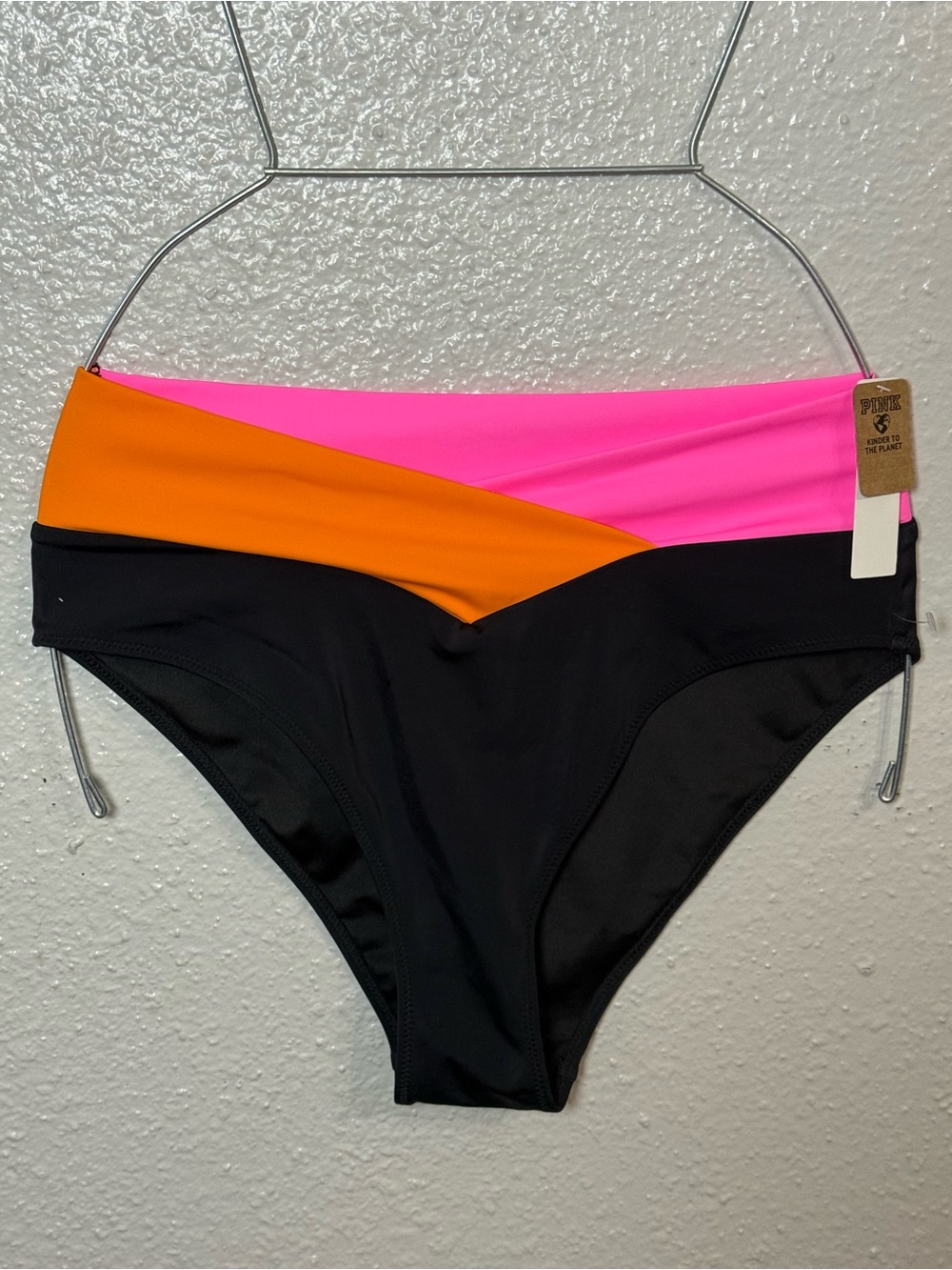 Victoria Secret PINK Swim Bikini Bottom Black Pink Orange Mid Rise Wrap size L